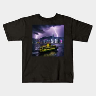 Iconic World Landmarks During A Thunderstorm: Hong Kong Harbor Kids T-Shirt